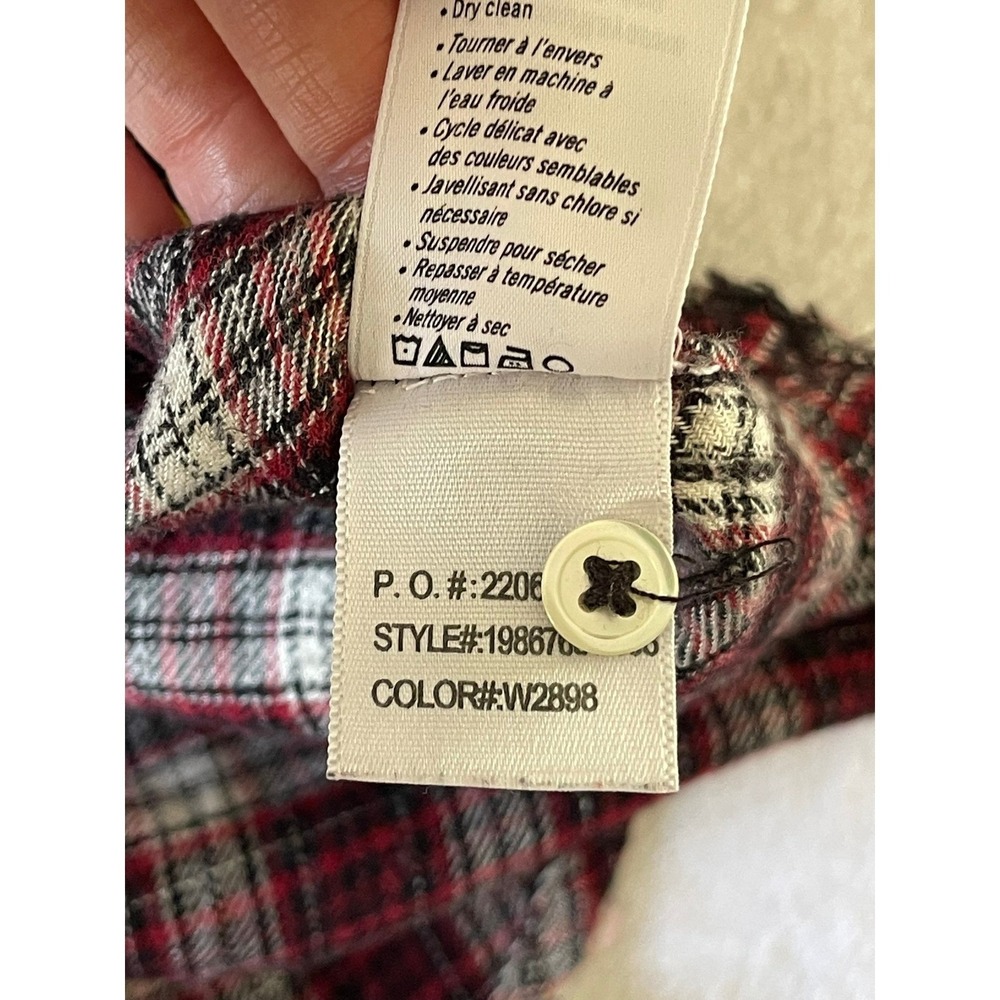 PAIGE Womens Small Plaid Flannel Button Down Shirt Burgundy Black Cotton Rayon - Picture 10 of 10